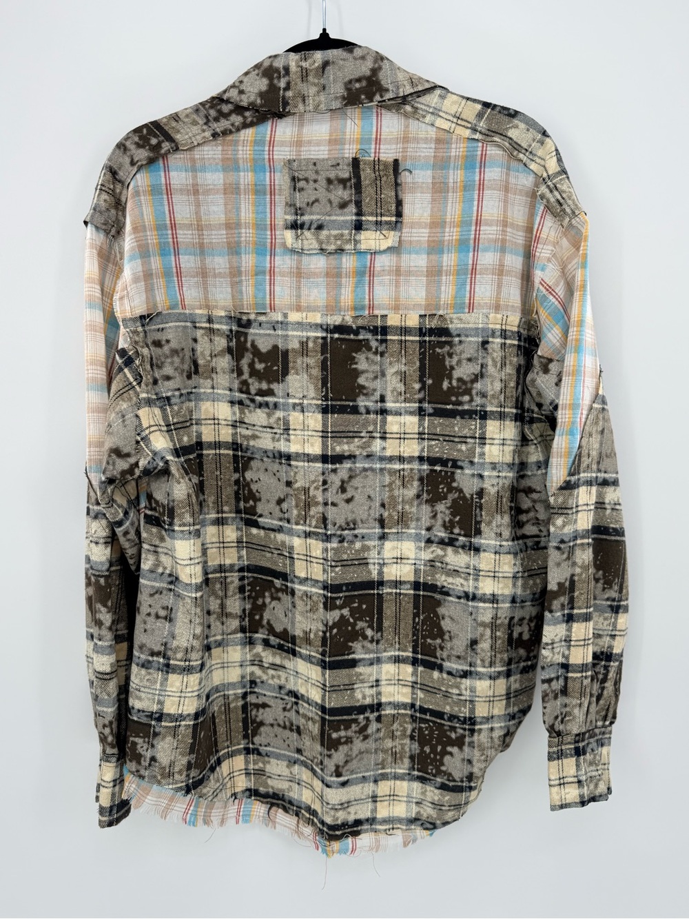 POL Patchwork Plaid Distressed Flannel Shirt Shacket Boho Grunge Size S - Picture 3 of 8